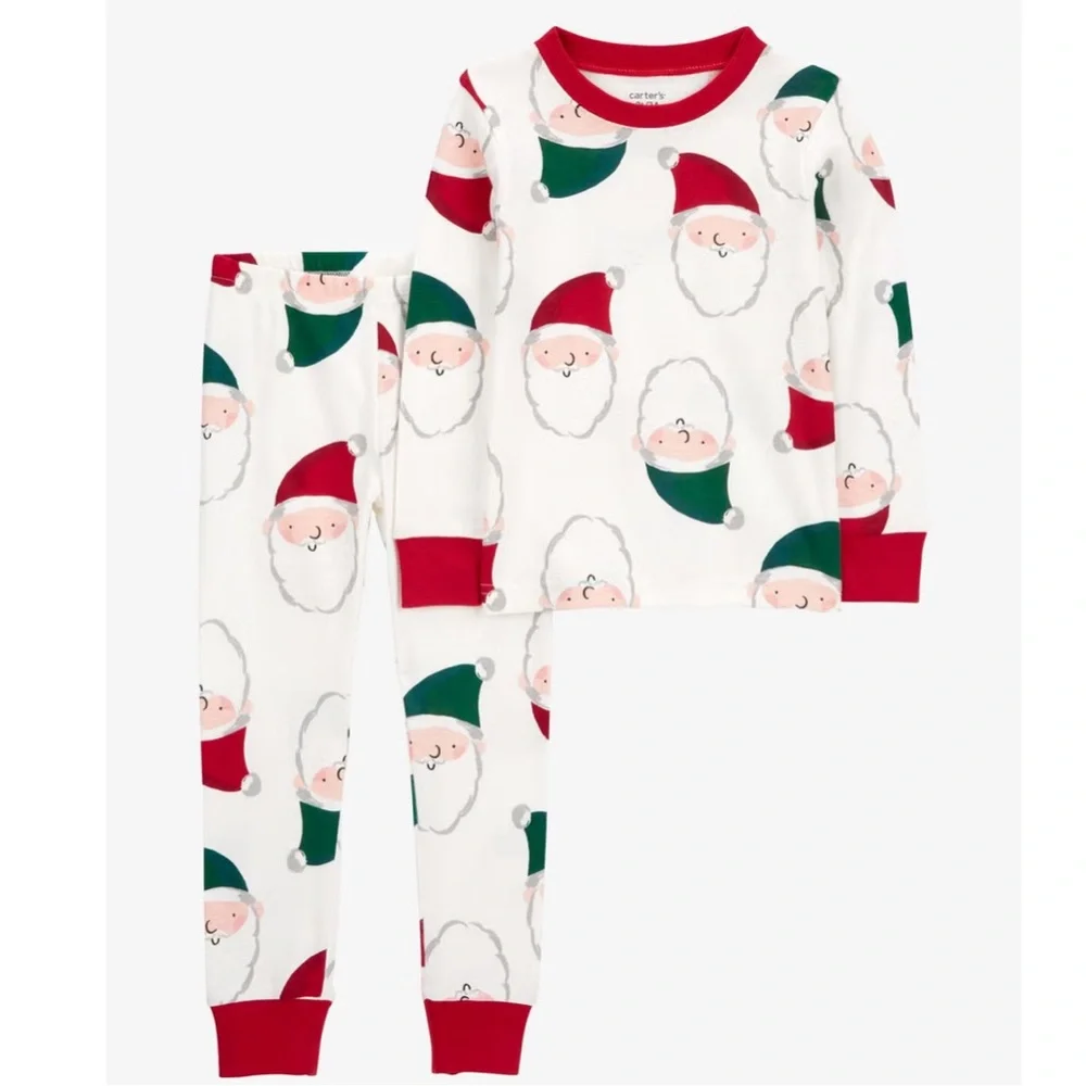 Carter's White Pajama Set with Red and Green Santa Print